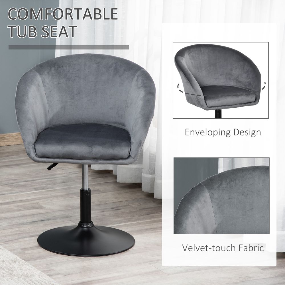 HOMCOM Swivel Bar Stool Fabric Dining Chair Dressing Stool Tub Seat Grey
