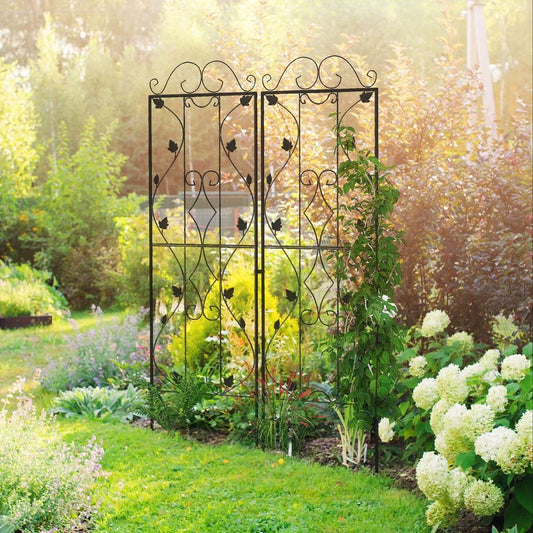 Outsunny Set of 2 Metal Trellis for Climbing Plants, Leaf Design