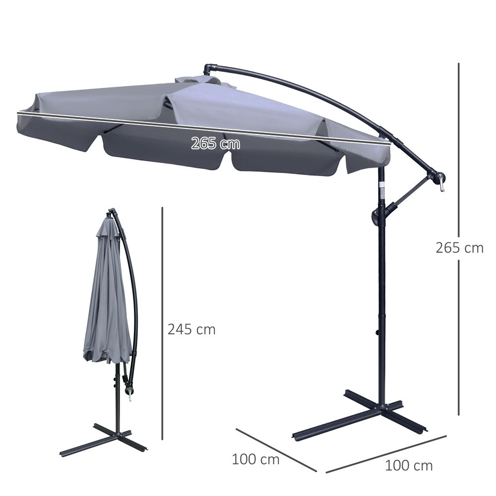 2.7mBanana Parasol Cantilever Umbrella with CrankDark Grey