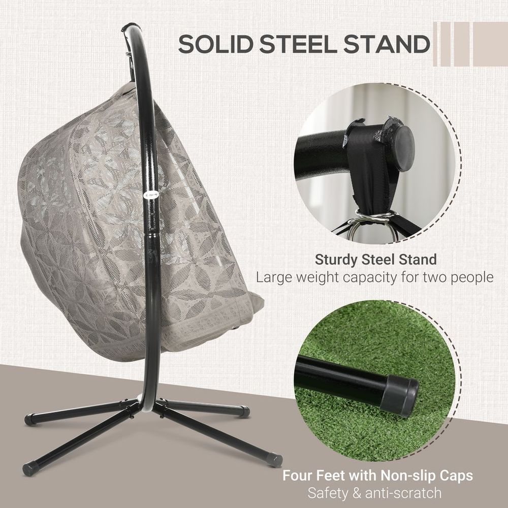 Outsunny Double Hanging Swing Chair w/ Stand & Cup Holders, Brown