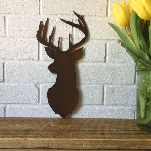 Rustic Rusty STAGS HEAD Metal Christmas Decoration