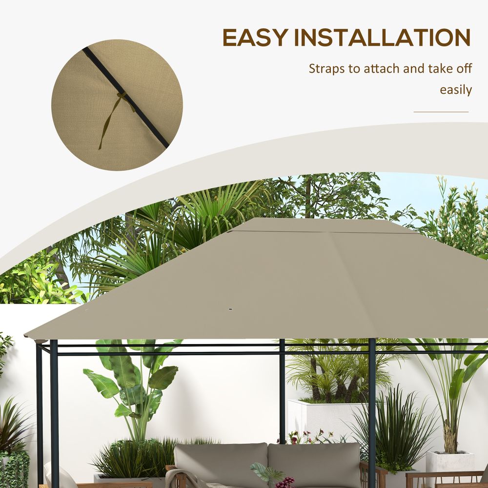 Outsunny 3 x 4m Gazebo Canopy Replacement Gazebo Roof Cover, Khaki
