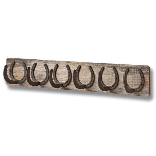 6 Horse Shoe Hooks On Dark Wood- Home Accessories - HomenestUK
