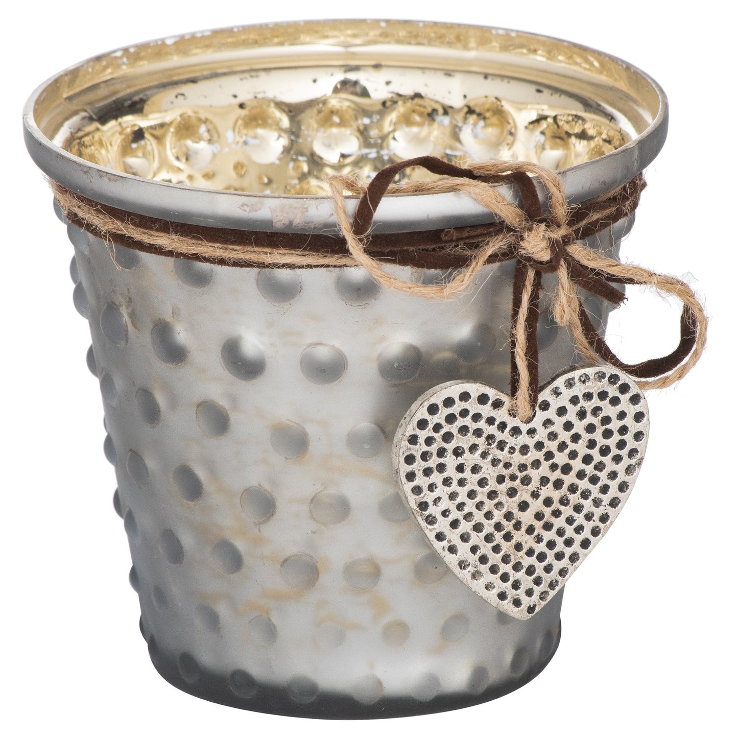 Jute Tied Bobble Grey Medium Candle Holder