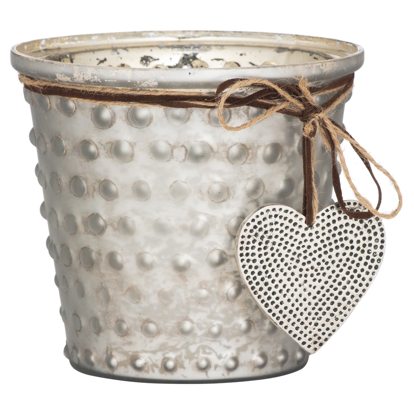 Jute Tied Bobble Grey Large Candle Holder