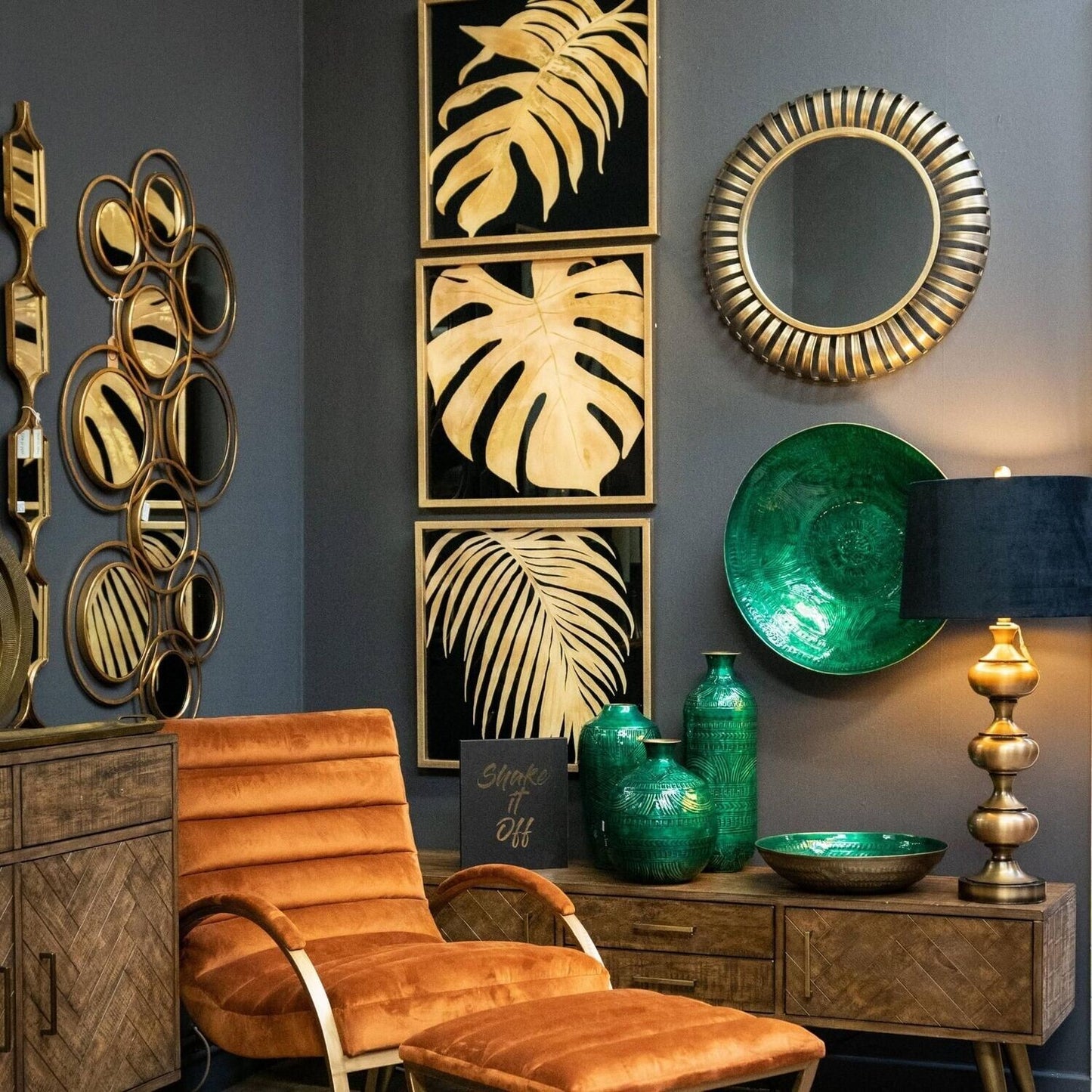 Aztec Collection Brass Embossed Ceramic Large Bowl - HomenestUK