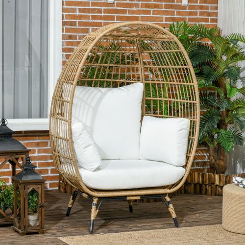 Round PE Rattan Outdoor Egg Chair w/ Padded Cushions - HomenestUK