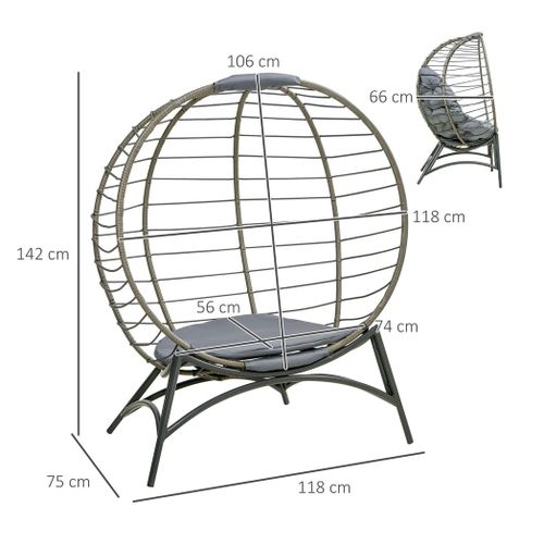 Rattan Egg Chair Wicker Basket Chair with Cushion and Bottle Holder Bag - HomenestUK