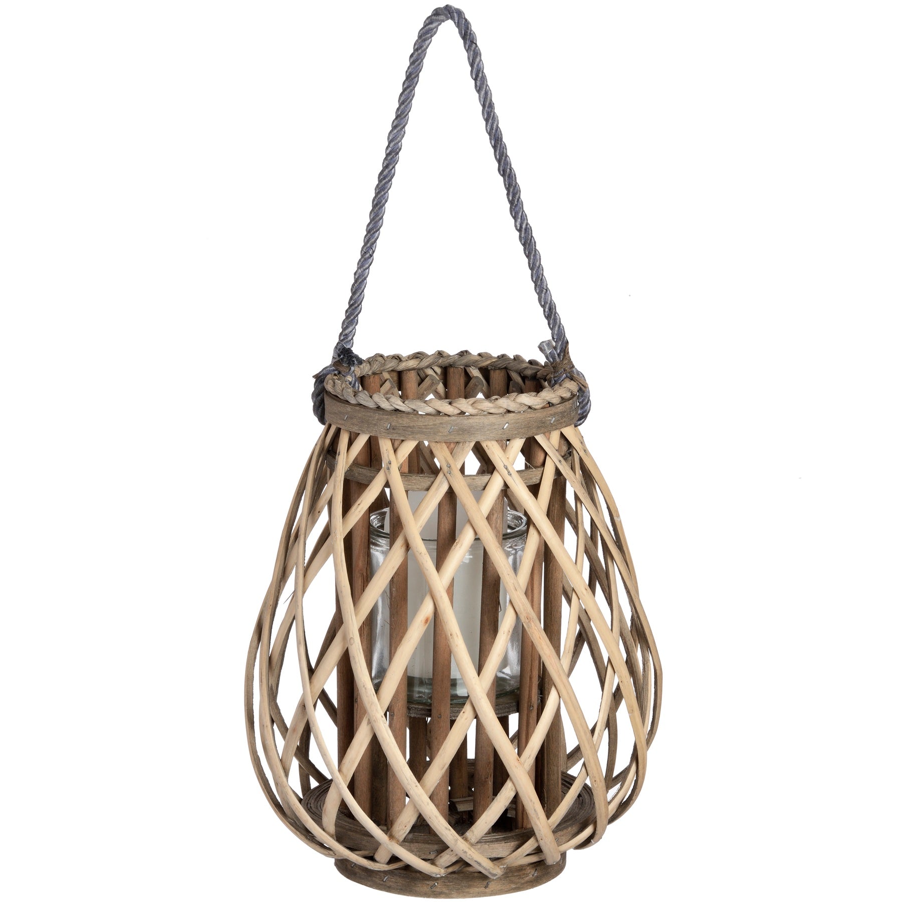 Small Wicker Bulbous Lantern Gifts & Accessories in brown styled interior setting, luxury home decor