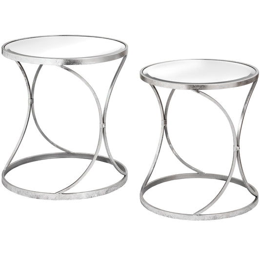 Silver Curved Design Set Of 2 Side Tables - HomenestUK