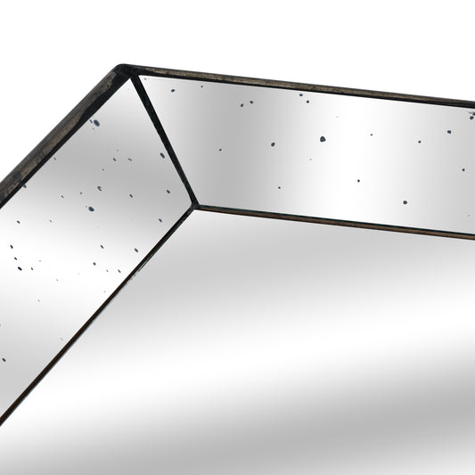 Astor Distressed Mirrored Square Tray W/Wooden Detailing Lge - HomenestUK