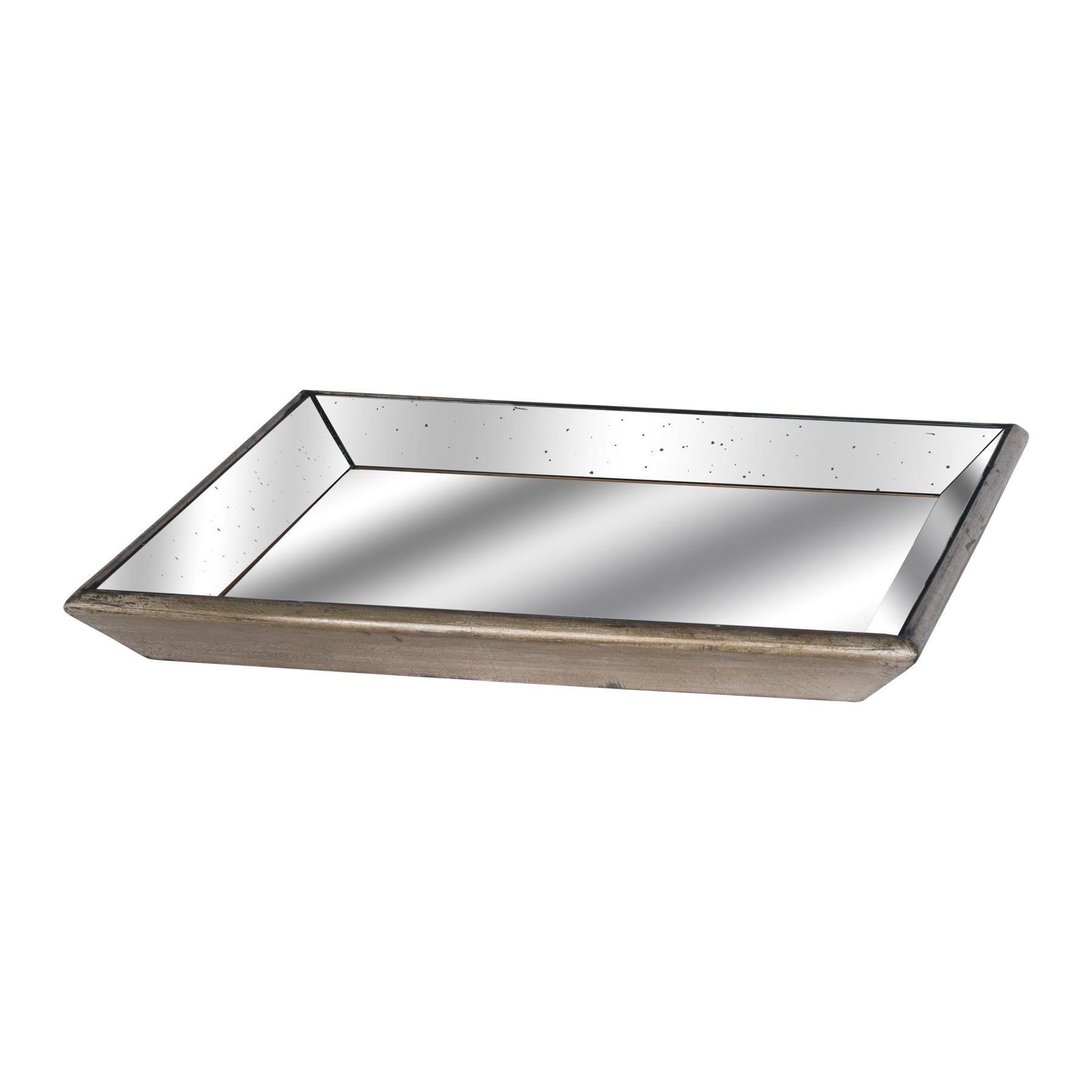 Astor Distressed Mirrored Square Tray W/Wooden Detailing Lge - HomenestUK