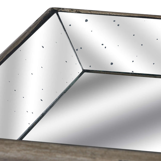 Astor Distressed Mirrored Tray With Wooden Detailing - HomenestUK
