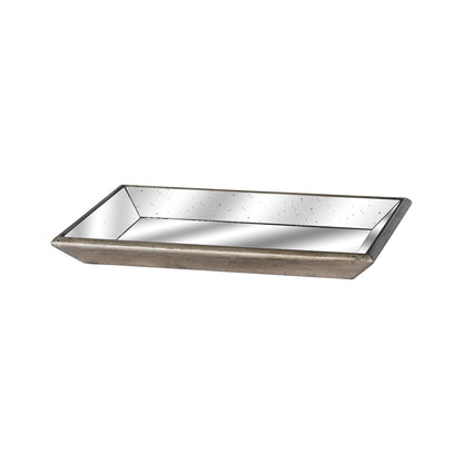 Astor Distressed Mirrored Tray With Wooden Detailing - HomenestUK