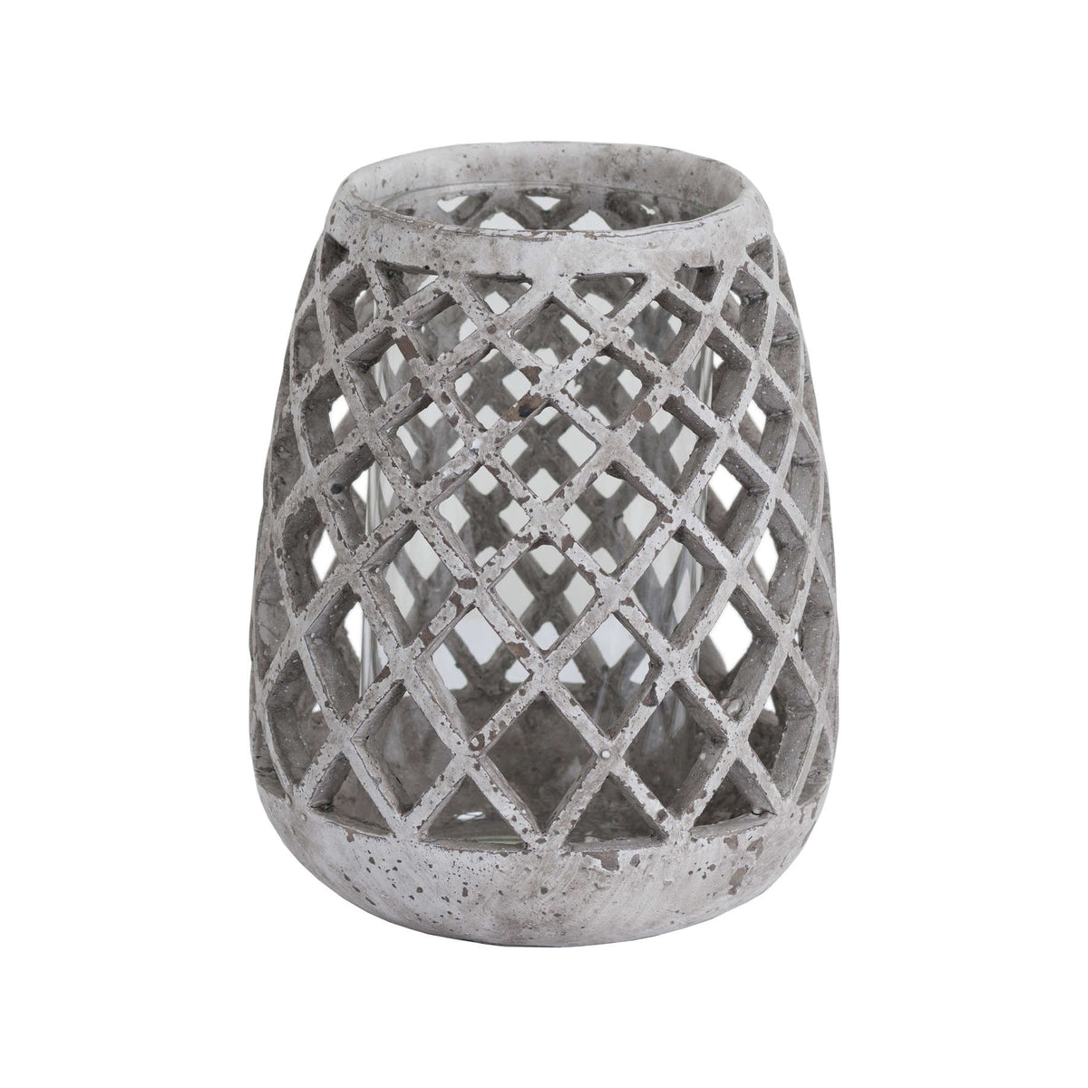 Large Conical Ceramic Lattice Hurricane Lantern in stone
