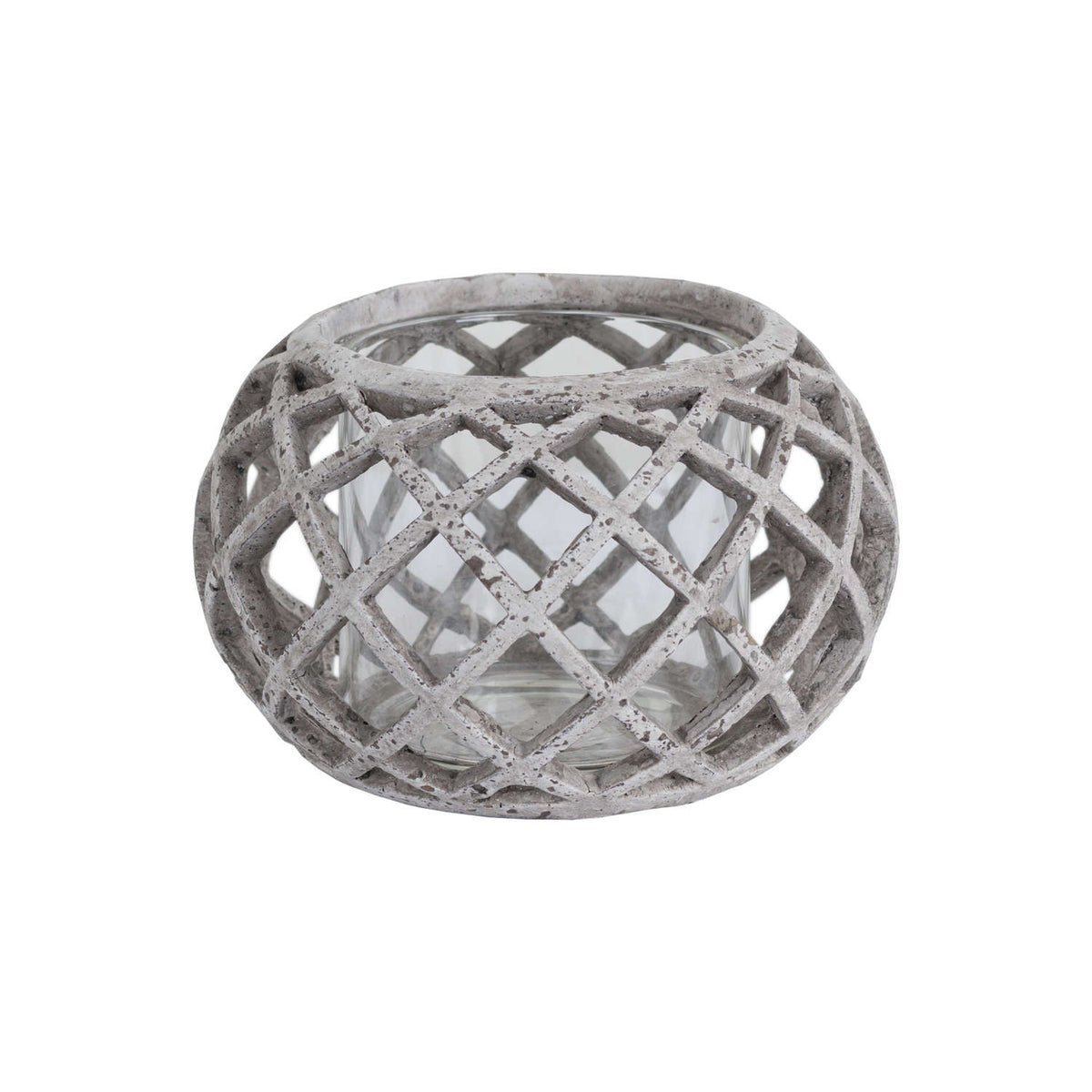 Round Ceramic Lattice Hurricane Lantern in stone