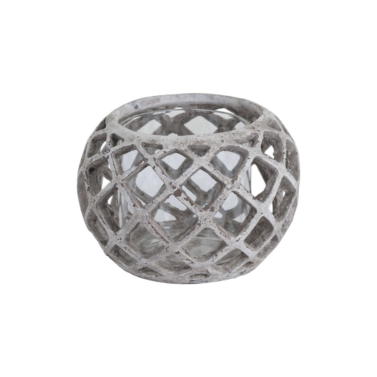 Large Round Ceramic Lattice Hurricane Lantern in stone