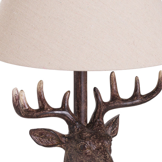 Stag Head Table Lamp With Linen Shade - HomenestUK