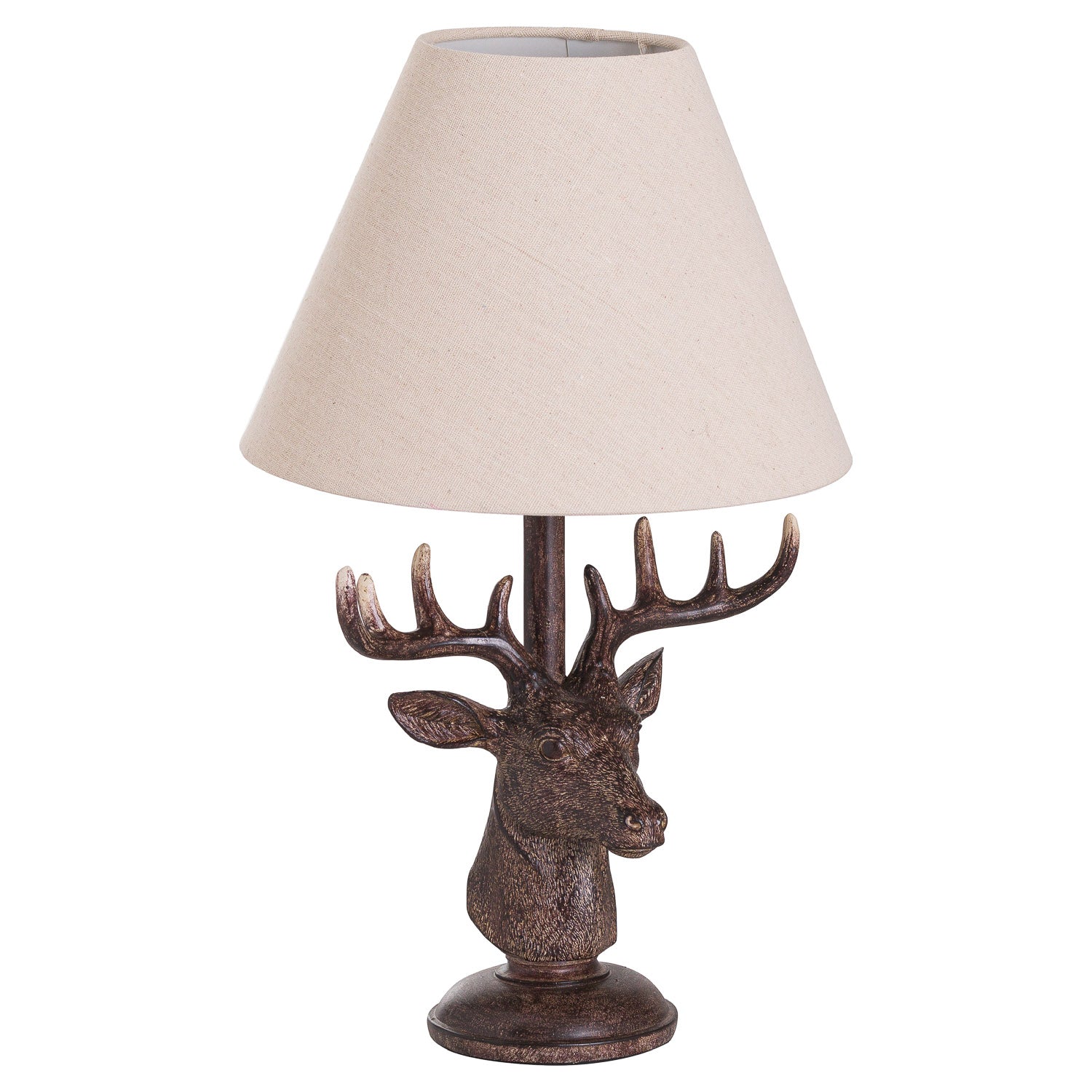 Stag Head Table Lamp With Linen Shade - HomenestUK