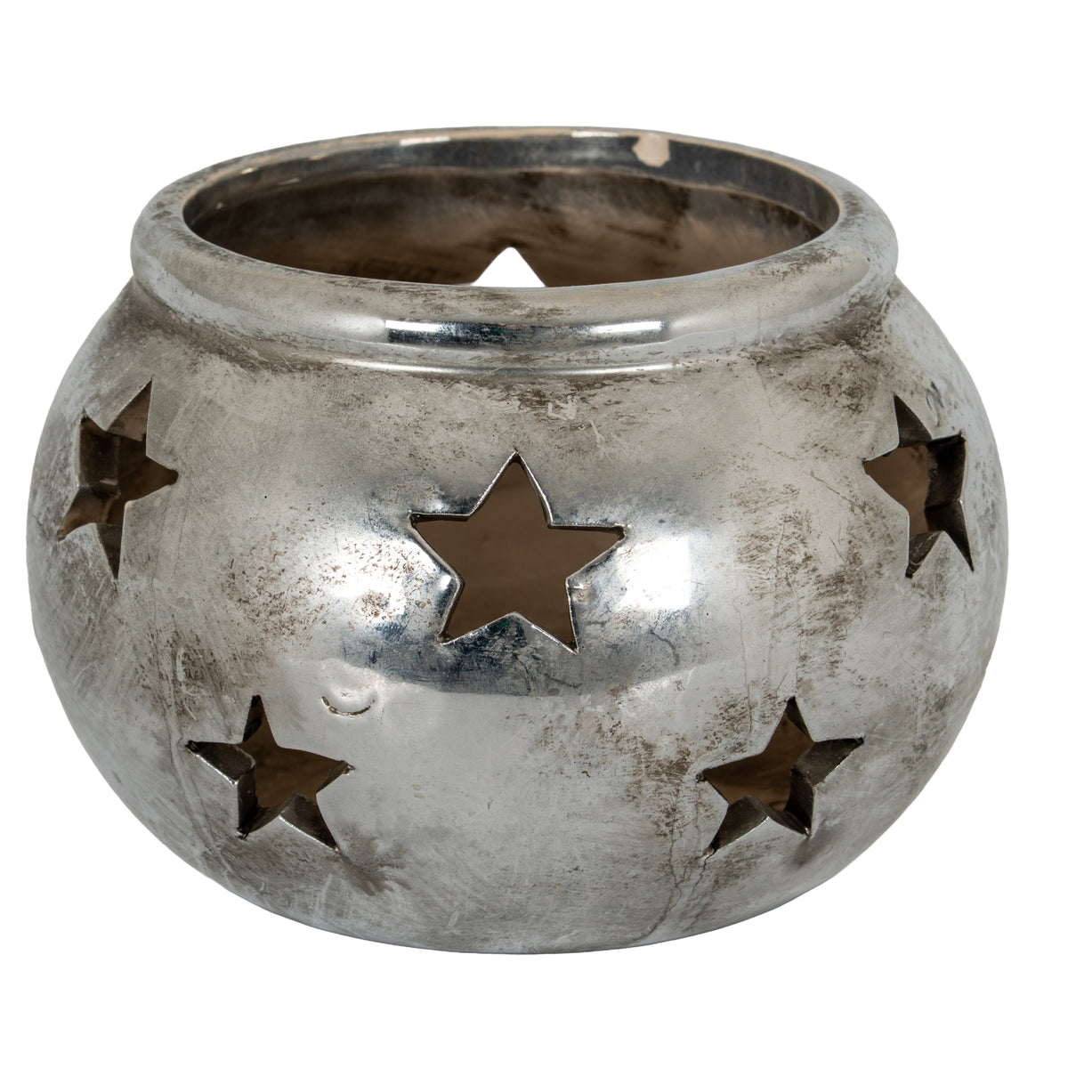 Aspen Star Small Tea Light Lantern in silver, made from ceramic