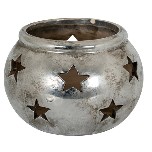 Aspen Star Small Tea Light Lantern in silver, made from ceramic