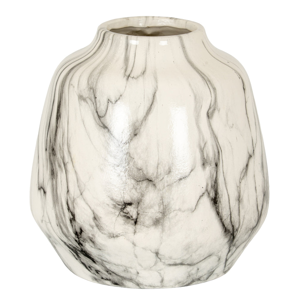 Marble Effect Olpe Vase in white, made from ceramic