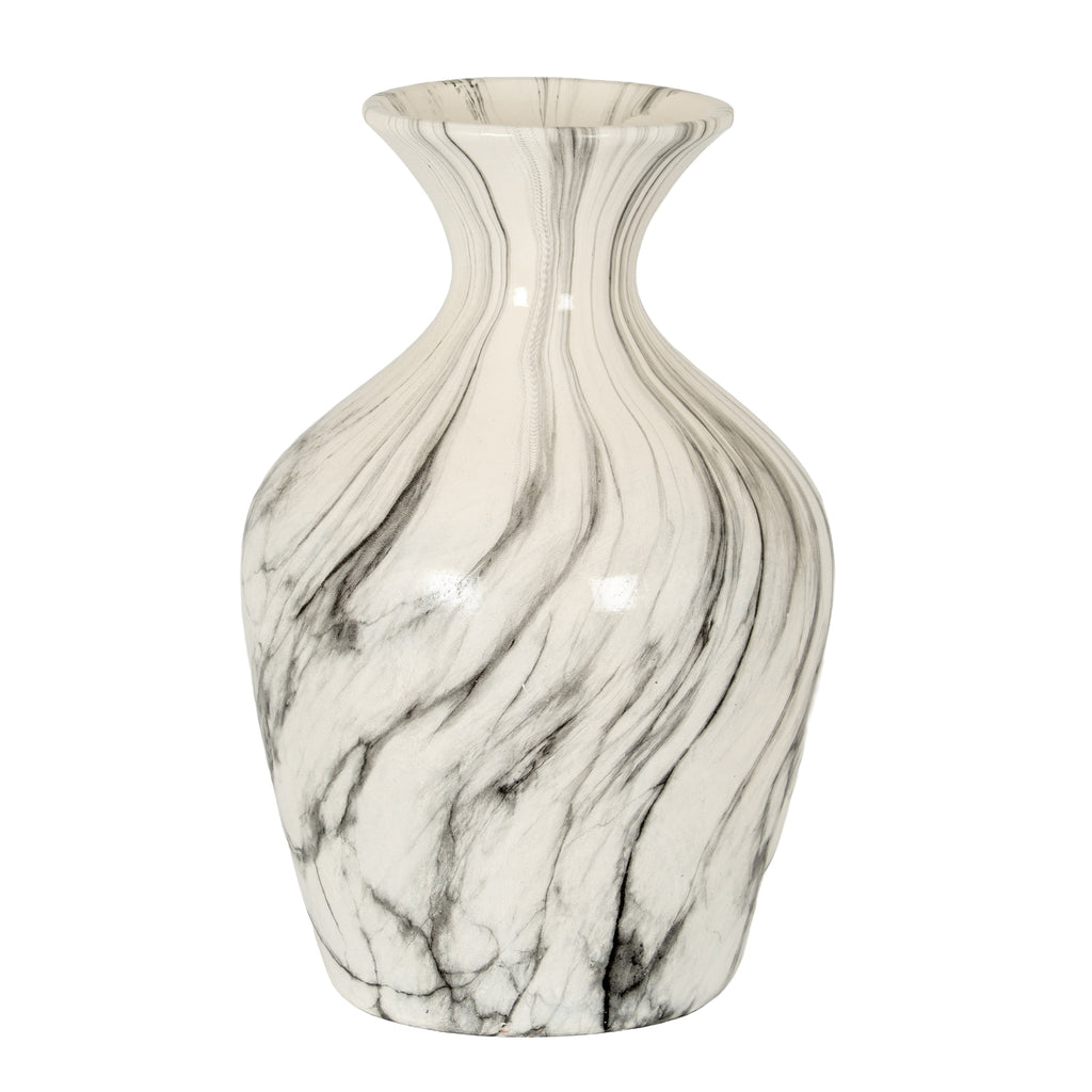 Marble Effect Ellipse Large Vase in white, made from ceramic