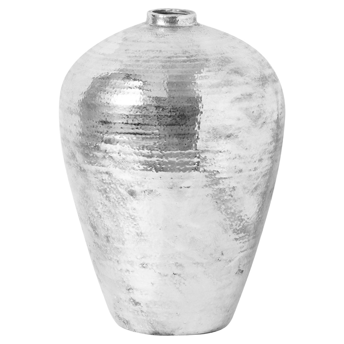 Large Hammered Silver Astral Vase in silver, made from ceramic