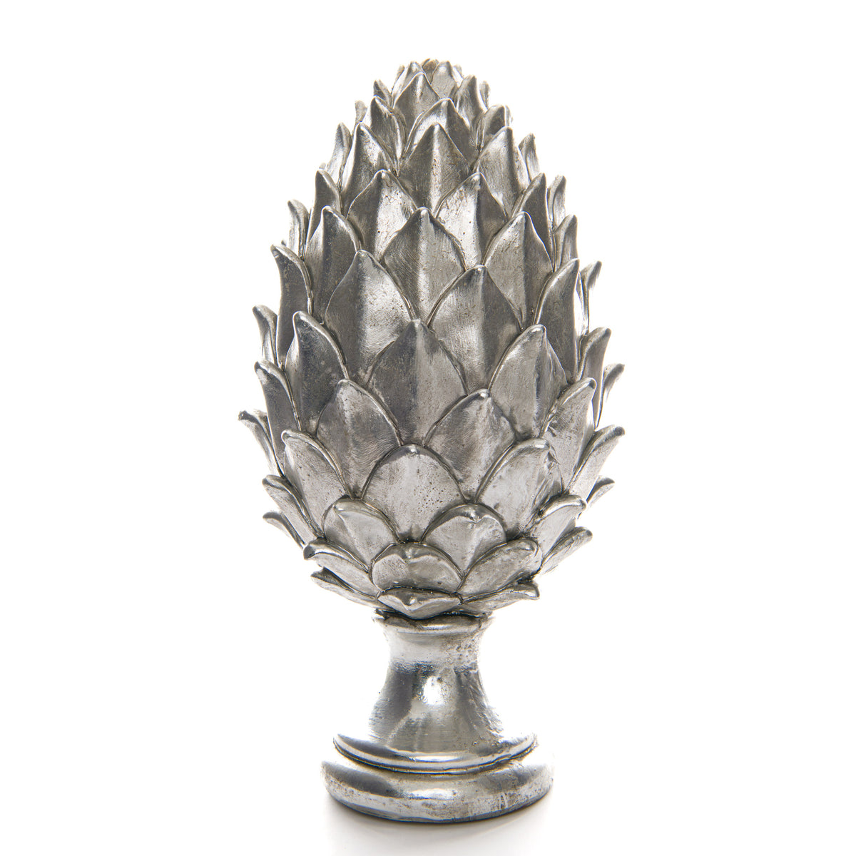 Tall Silver Pinecone Finial in silver, made from ceramic
