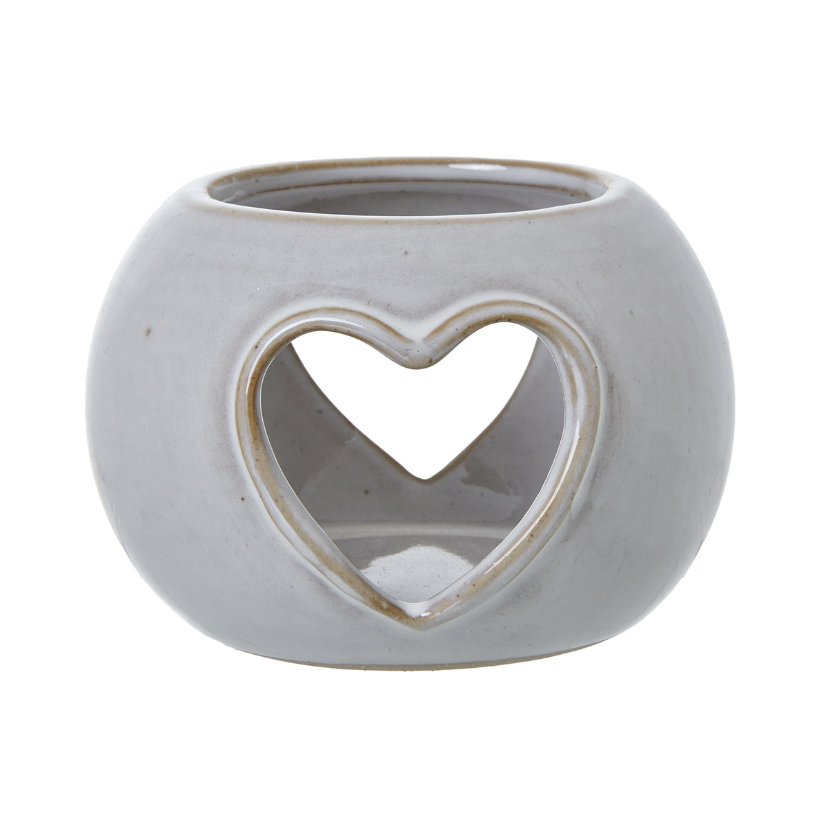 White Ceramic Heart Cut-Out Round Tealight Holder in white