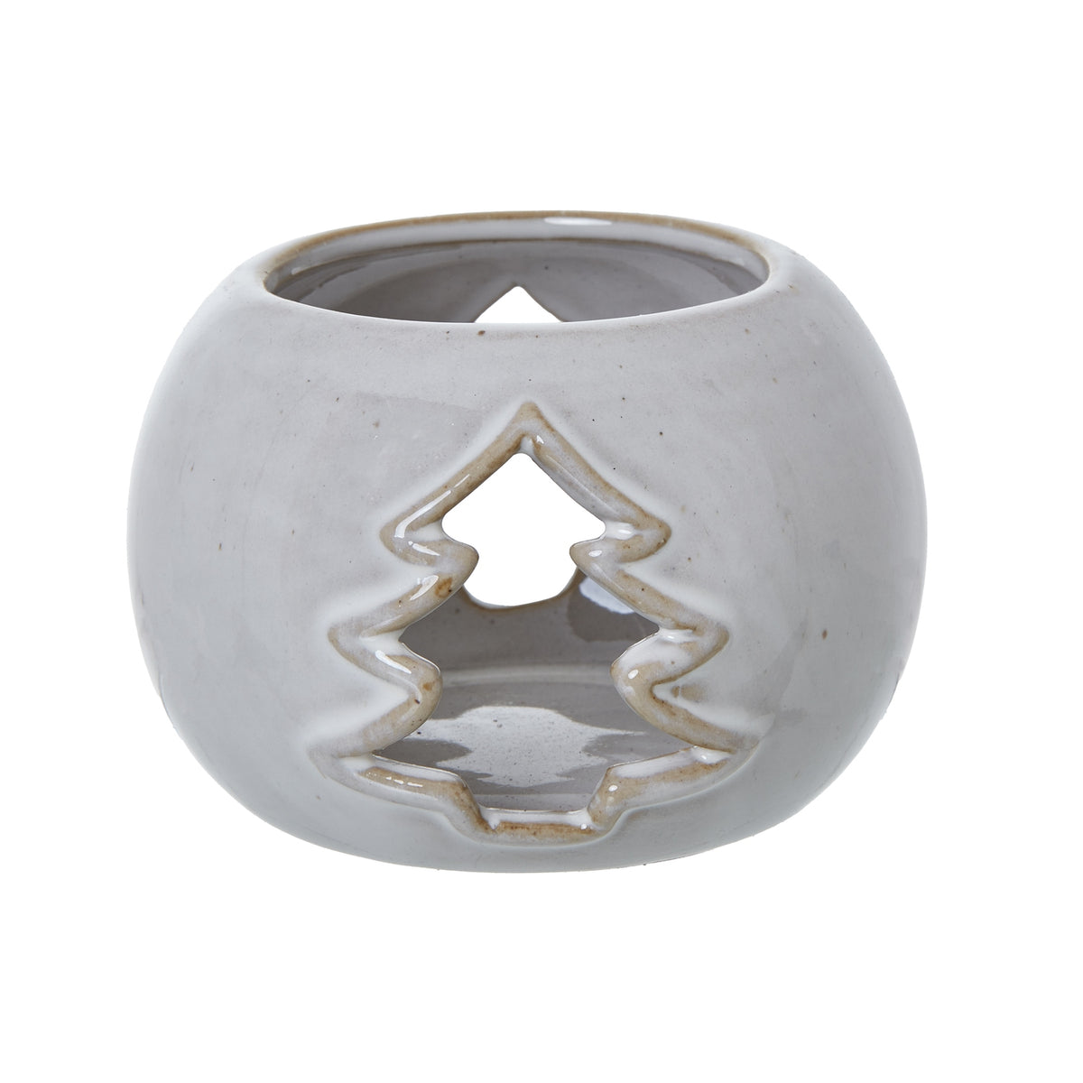 White Ceramic Tree Cut-Out Round Tealight Holder in white