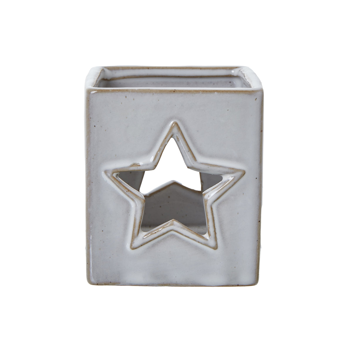 White Ceramic Star Cut-Out Square Tealight Holder in white