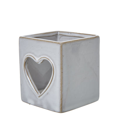 White Ceramic Heart Cut-Out Square Tealight Holder