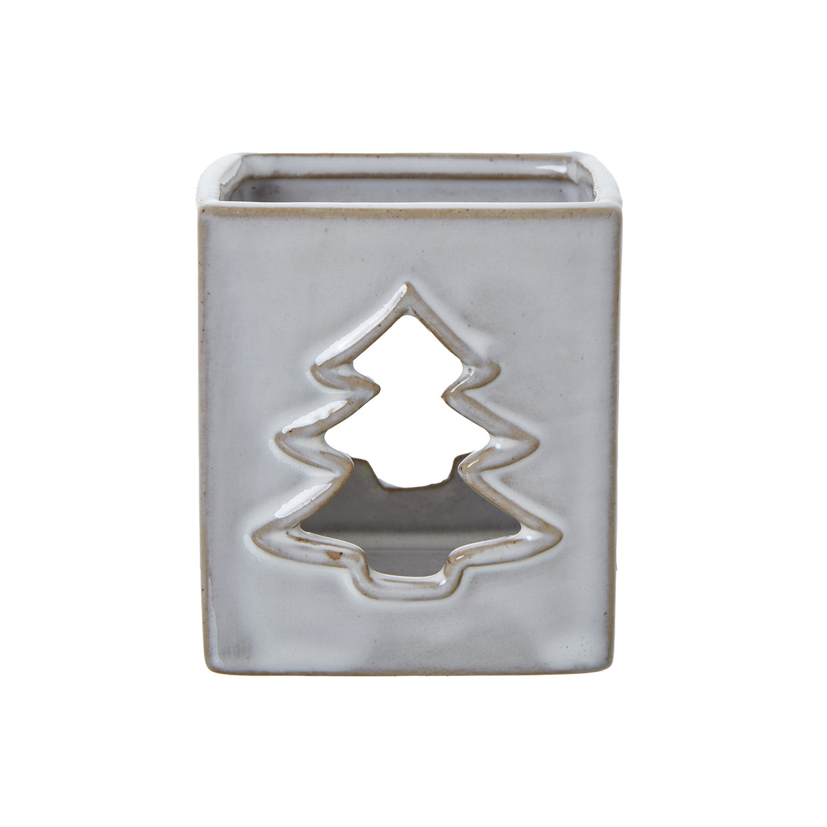 White Ceramic Tree Cut-Out Square Tealight Holder in white