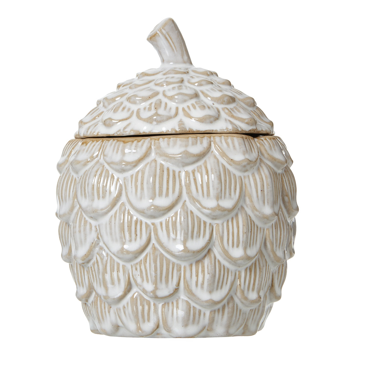 Large Ceramic Pine Cone Trinket Dish With Lid in white