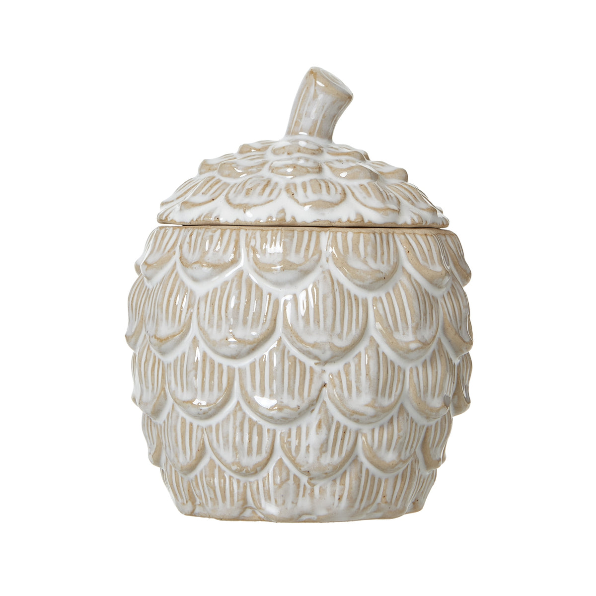 Medium Ceramic Pine Cone Trinket Dish With Lid in white