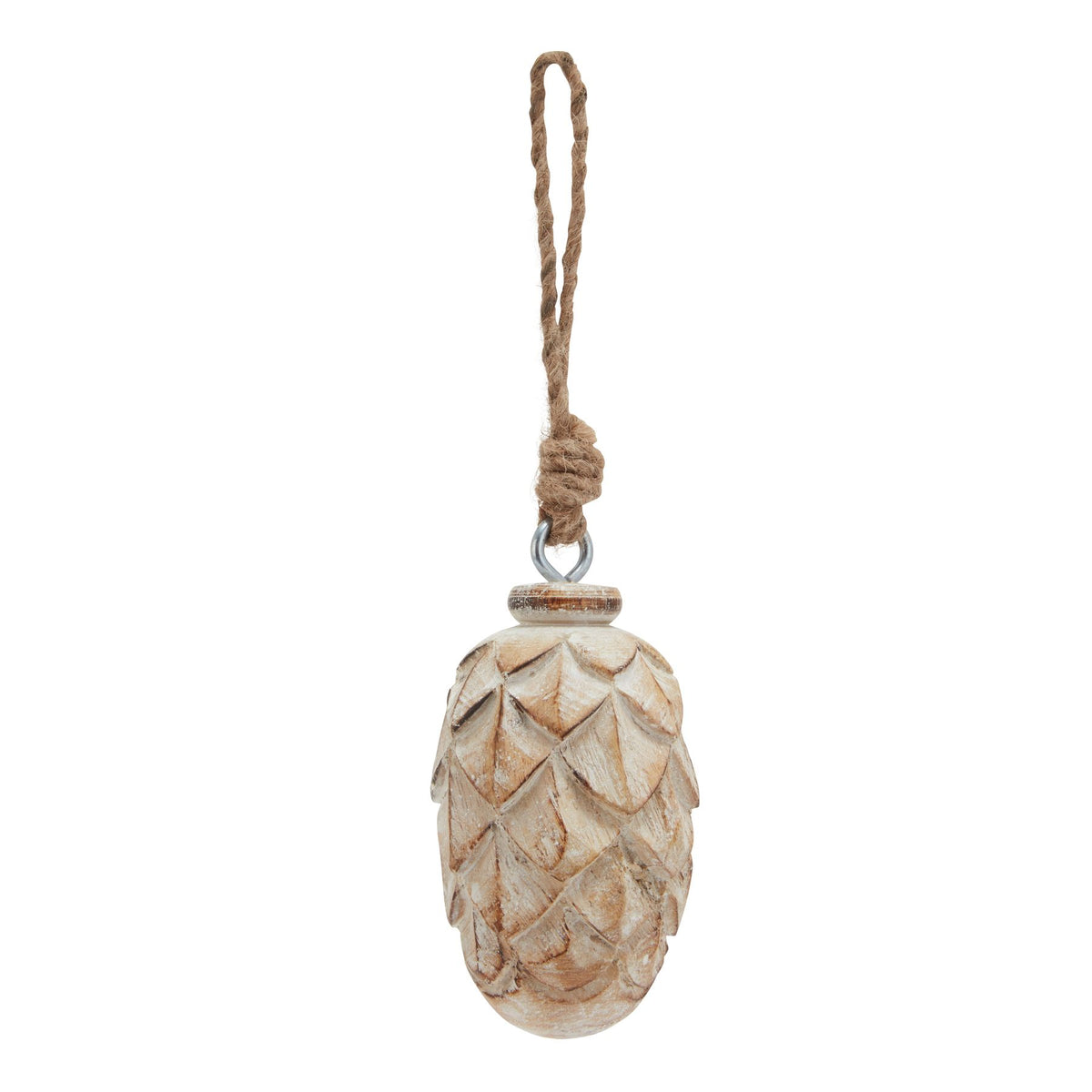Antique Whitewashed Small Pine Cone Bauble in whitewashed finish