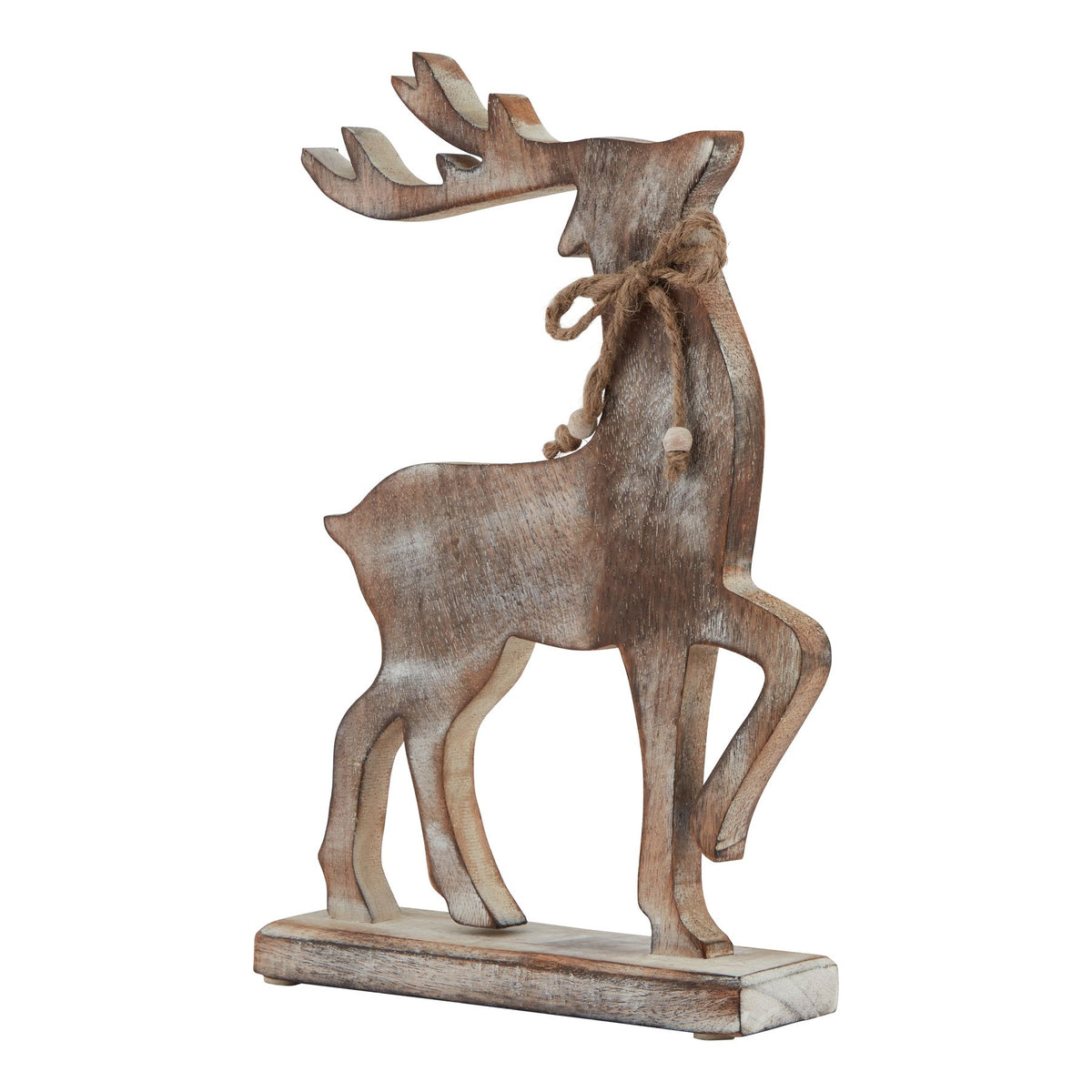 Whitewashed Wooden Reindeer Decoration in whitewashed finish