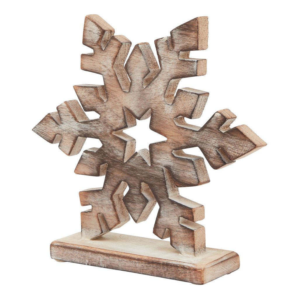 Whitewashed Wooden Snowflake Decoration in whitewashed finish