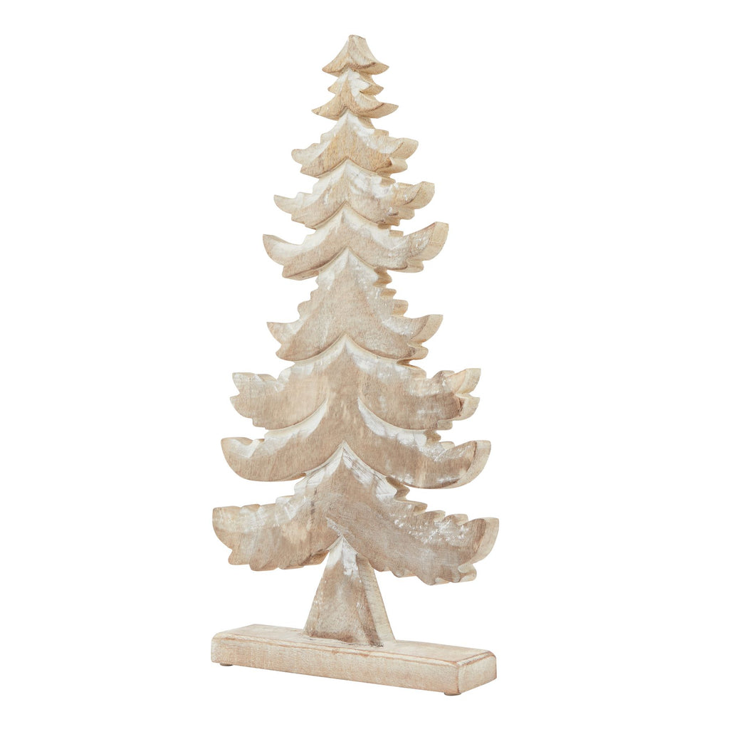 Large Whitewashed Wooden Tiered Tree Decoration in whitewashed finish