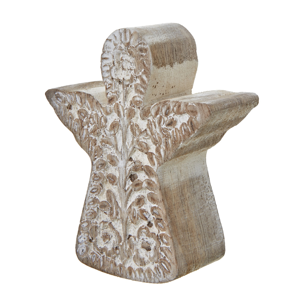Whitewashed Patterned Angel Decoration in whitewashed finish