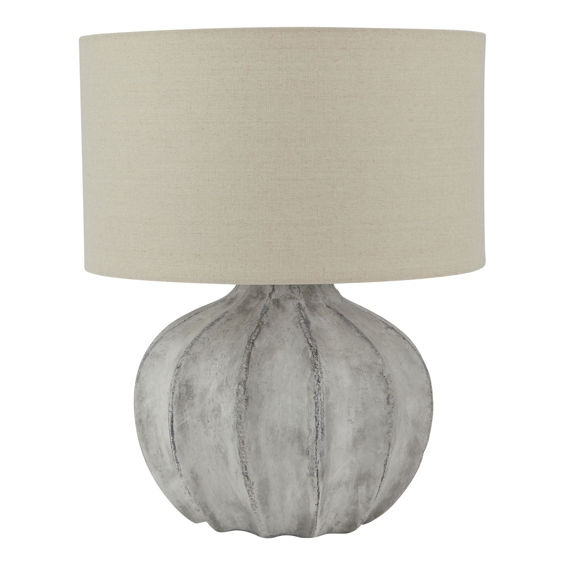 Darcy Antique White Flute Lamp CERAMIC Table Lamp in stone on a side table in a styled interior, luxury home decor