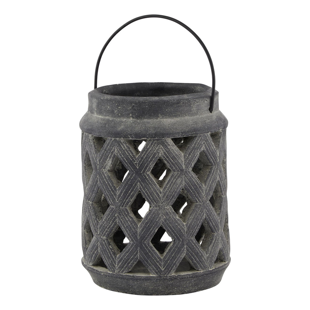 Amalfi Grey Large Lattice Lantern in grey, made from ceramic