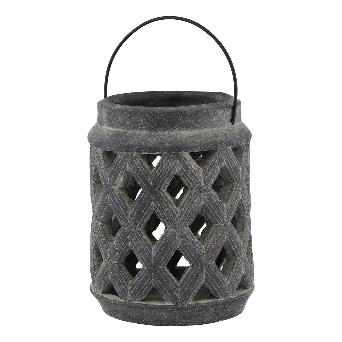 Amalfi Grey Large Lattice Lantern in grey, made from ceramic
