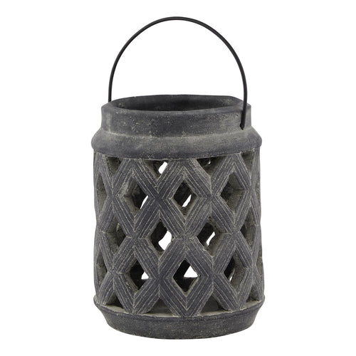 Amalfi Grey Large Lattice Lantern in grey, made from ceramic