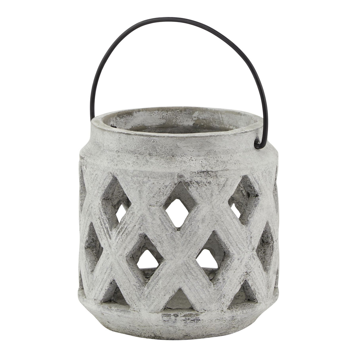 Athena Stone Lattice Lantern in white, made from ceramic