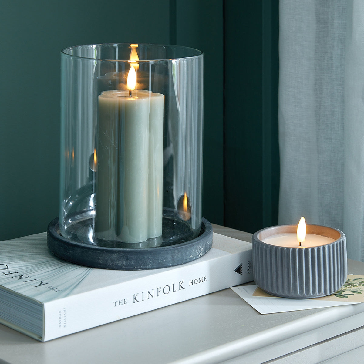 Amalfi Grey Large Hurricane Lantern in grey, made from ceramic and glass