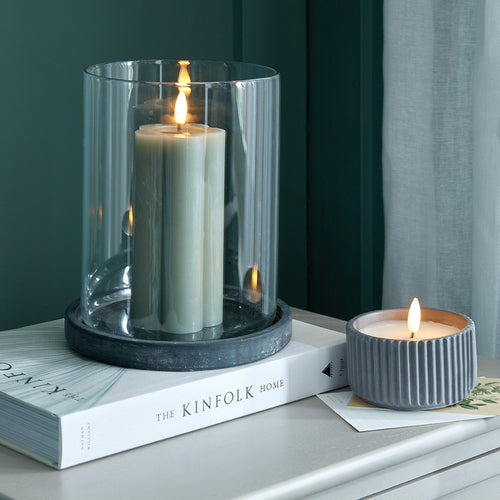 Amalfi Grey Large Hurricane Lantern in grey, made from ceramic and glass
