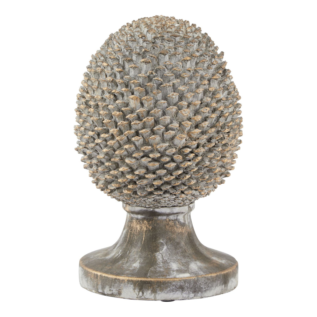 Large Stone Effect Pinecone Ornament With Gold Accents in grey, made from ceramic