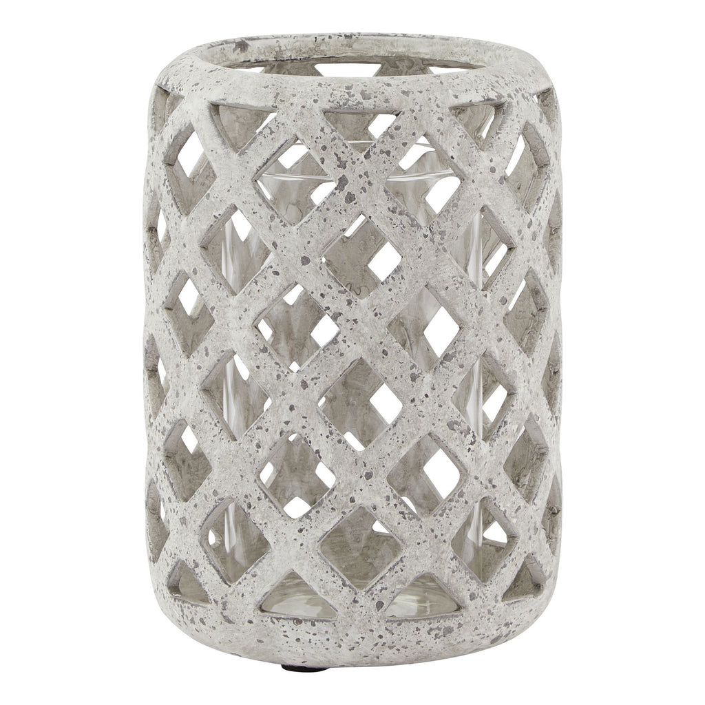 Grey Stone Effect Hurricane Lantern in grey, made from ceramic